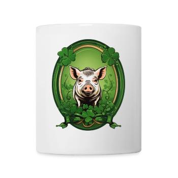 Cochon chanceux avec trèfles - Mug blanc - blanc - Devant