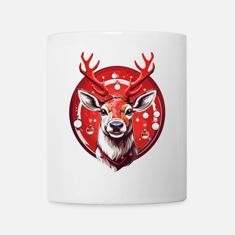 Rentier mit Weihnachtskugeln - Tasse - Weiß