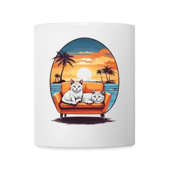 Katzen auf Sofa - Tasse - Weiß - Vorne