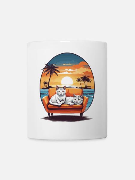 Katzen auf Sofa - Tasse - Weiß