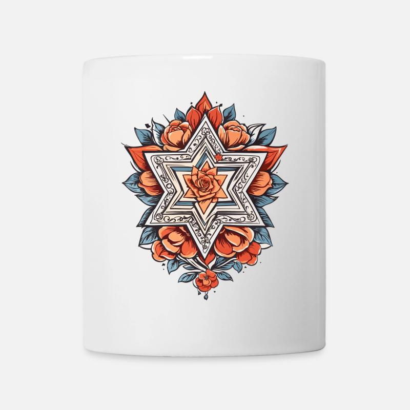 Jüdischer Stern mit Blumen - Tasse - Weiß