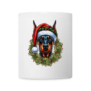 Doberman festif : élégant avec le bonnet du Père Noël - Mug blanc - blanc - Devant