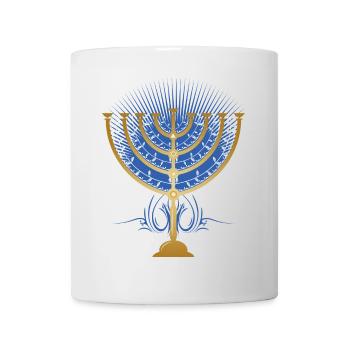goldfarbener Hanukkah Leuchter mit blauen Strahlen - Tasse - Weiß - Vorne