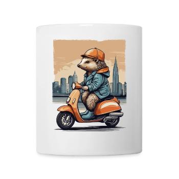 Hérisson mignon sur scooter - Mug blanc - blanc - Devant