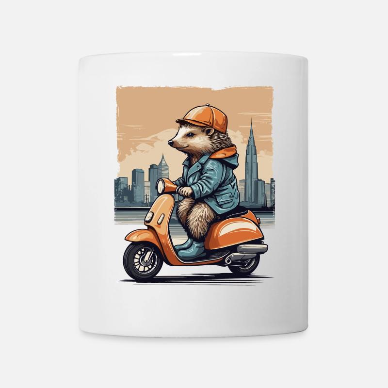 Süßer Igel auf Motorroller - Tasse - Weiß