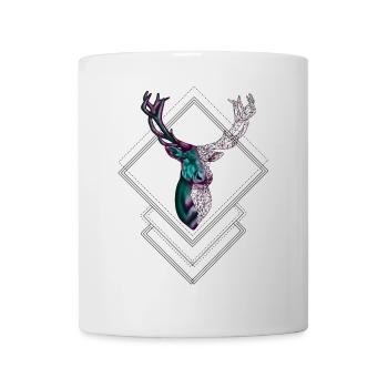 Geometrischer Hirsch – Modernes Naturdesign - Tasse - Weiß - Vorne
