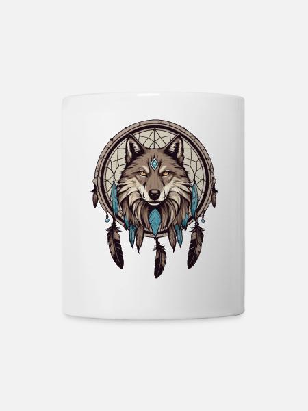 Traumfänger mit Wolf - Tasse - Weiß