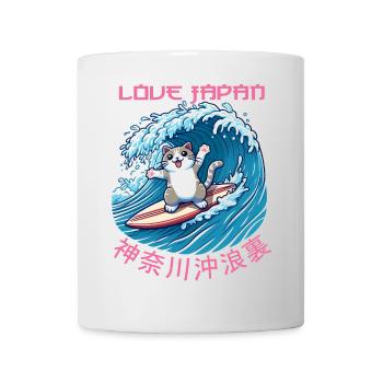 Love Japan Cat Kanagawa Surfer - Mug - white - Front