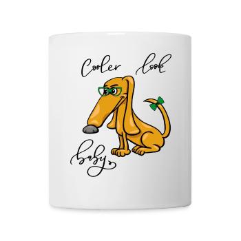 small dog with sunglasses, cool look - Mug - white - Front