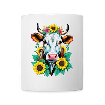 Kuh mit Sonnenblumen - Tasse - Weiß - Vorne