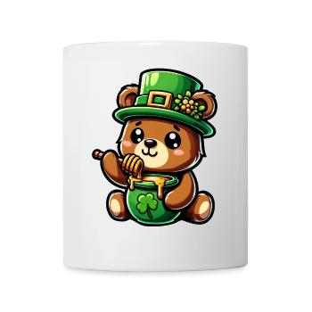 Süßer Comic St. Patricks day Bär isst Honig - Tasse - Weiß - Vorne