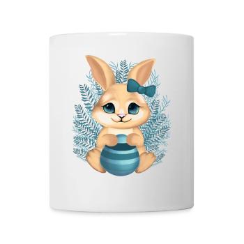 Cute bunny with flowers – Calm illustration - Mug - white - Front