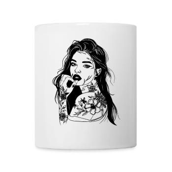 Tattoo Girl Line Art Portrait - Mug - white - Front