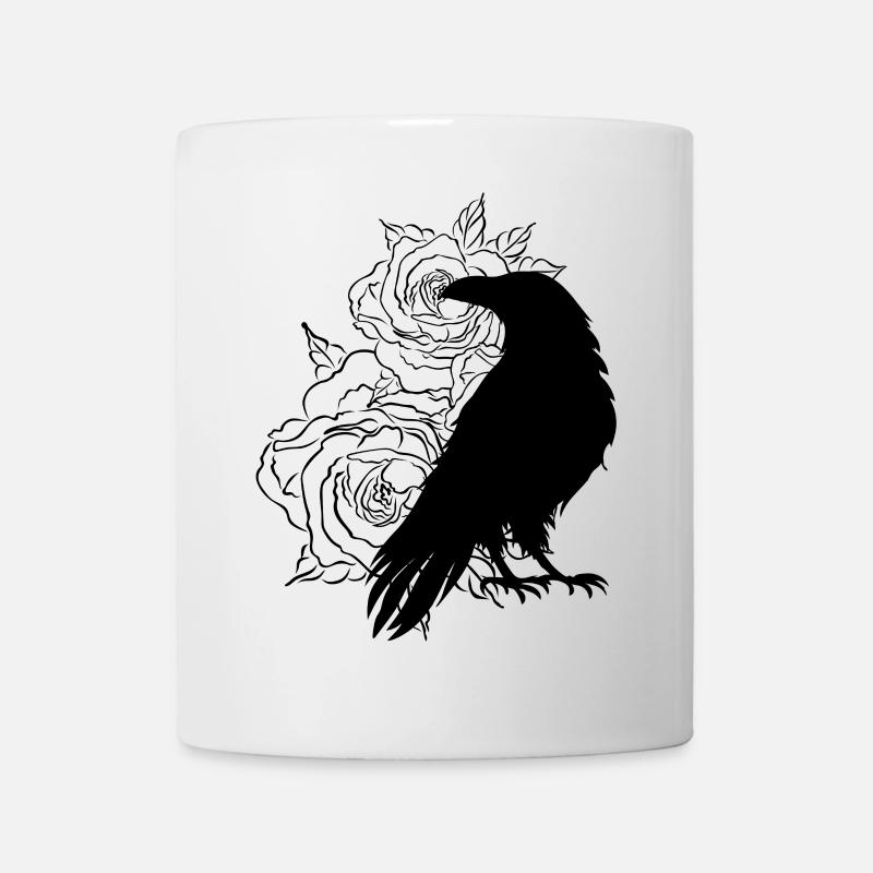 Schwarzer Rabe Rosen Vollmond - Tasse - Weiß