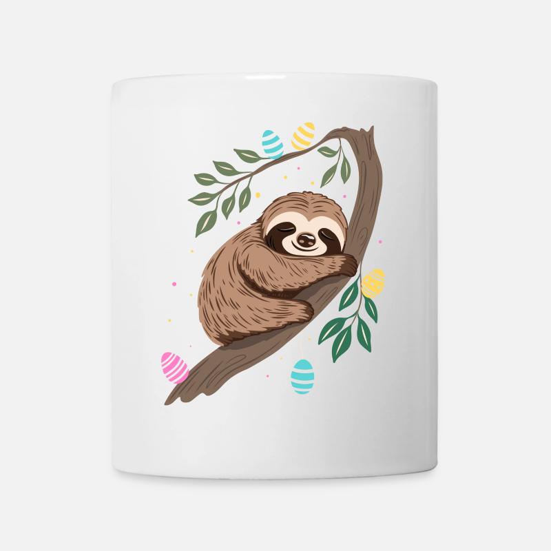 Faultier Ostern Schlaf Design mit Ostereiern - Tasse - Weiß