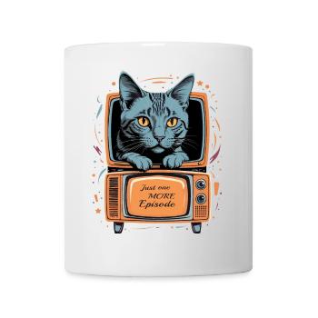 Katze im Fernseher - Tasse - Weiß - Vorne