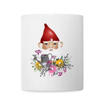 Gartenzwerg mit Gießkanne im Blumen Garten - Tasse - Weiß - Vorne