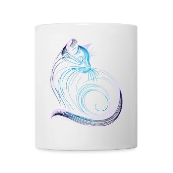 Minimalistischer Farbverlauf im Katzenstil blau - Tasse - Weiß - Vorne