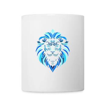 Blauer Löwenkopf, geometrische Muster, Polygone - Tasse - Weiß - Vorne