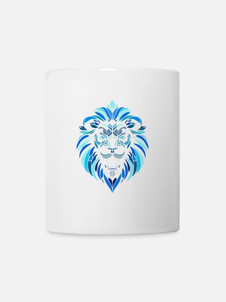 Blauer Löwenkopf, geometrische Muster, Polygone - Tasse - Weiß
