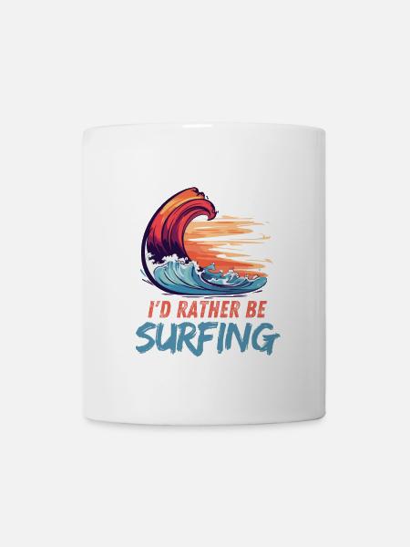 I'd Rather Be Surfing Wave Artwork - Mug - white