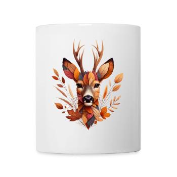 Ein Rehbock, gestaltet aus verschiedenen Blättern - Tasse - Weiß - Vorne