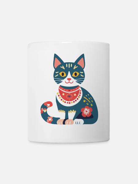 süße Folklore-Katze - Tasse - Weiß