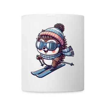 Cute Hedgehog Skier Winter Sports Cartoon Skiing - Mug - white - Front