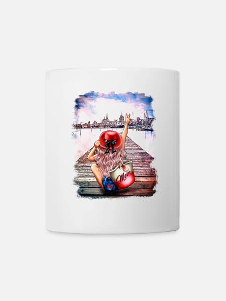 Rostocker Skyline Gehlsdorf Frau blond - Tasse - Weiß