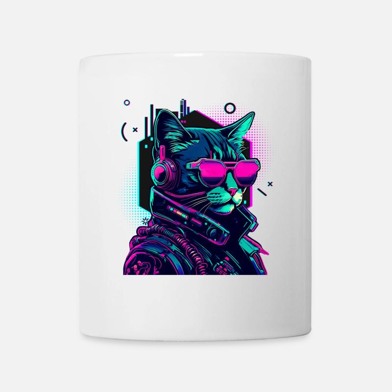 Cyberpunk Cat with Sunglasses - Mug - white