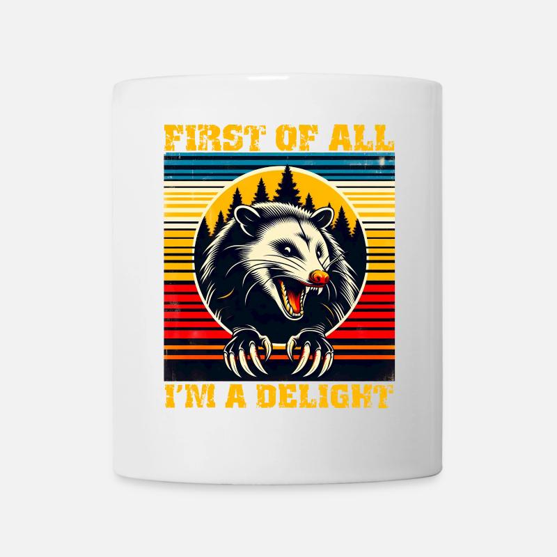 Zunächst einmal bin ich eine Freude, Retro-Opossum - Tasse - Weiß