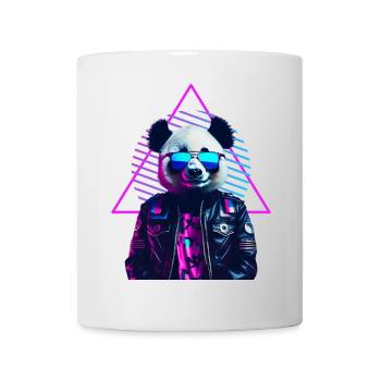 Retro Panda 80s Leather Jacket Neon Colors - Mug - white - Front