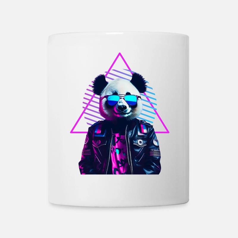 Retro Panda 80s Lederjacke Neonfarben - Tasse - Weiß