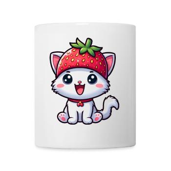 Chat fantaisiste avec fraise et chapeau aux fruits sucrés - Mug blanc - blanc - Devant