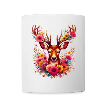 Cerf décoré de fleurs - Mug blanc - blanc - Devant