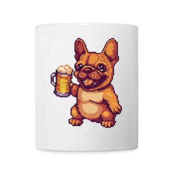 Französische Buldogge Hunde Bier Pixel - Tasse - Weiß - Vorne