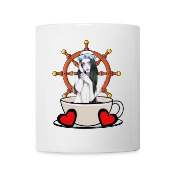 Kaffee Pause Seemann Matrosen Mädchen maritim Moin - Tasse - Weiß - Vorne