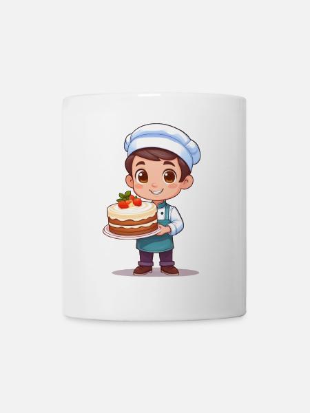 Konditor mit Torte - Tasse - Weiß