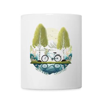 Bicycle by the lake with birch trees and mountains - Mug - white - Front