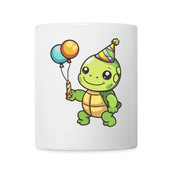 Bande dessinée d’anniversaire de tortue - Mug blanc - blanc - Devant