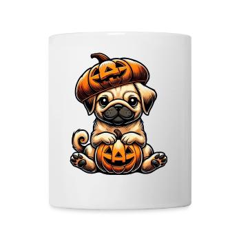Cute Halloween Pug Cartoon Pumpkin Dog Whimsical - Mug - white - Front