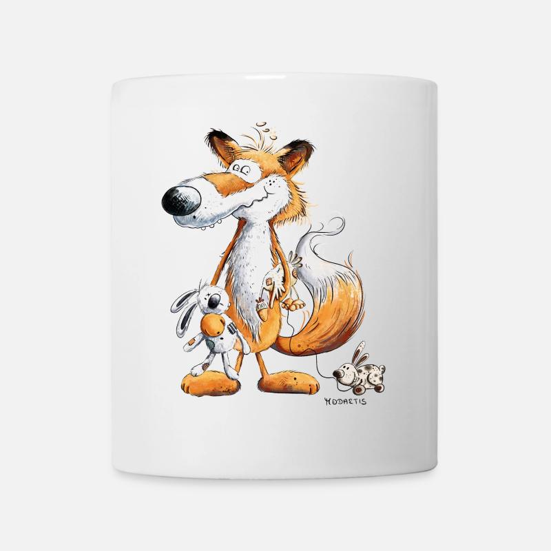 Fuchs Mit Spielzeug Hase Und Kuscheltier - Tasse - Weiß