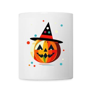 Halloween Kürbis in bunten Farben mit Hexenhut - Tasse - Weiß - Vorne