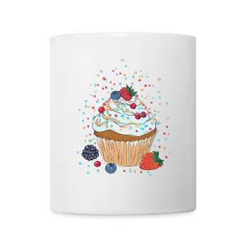 Cupcake or muffin with cream, berries and sprinkles - Mug - white - Front