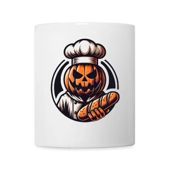 Halloween Kürbis mit Bäckermütze und Brot - Tasse - Weiß - Vorne