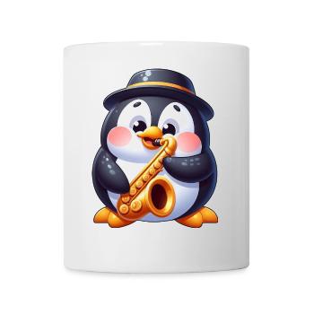 Mignon pingouin saxophone musicien dessin animé - Mug blanc - blanc - Devant