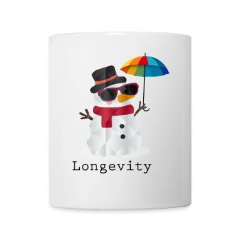 Longevity Schneemann – Humorvolles Winterdesign - Tasse - Weiß - Vorne