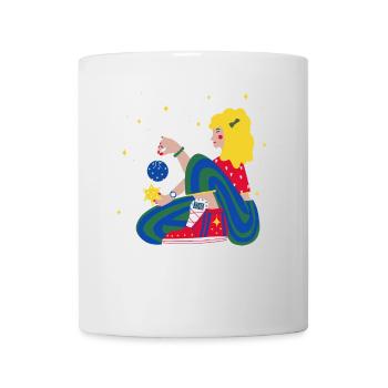 Fille de Noël avec des étoiles rouge-bleu-vert - Mug blanc - blanc - Devant