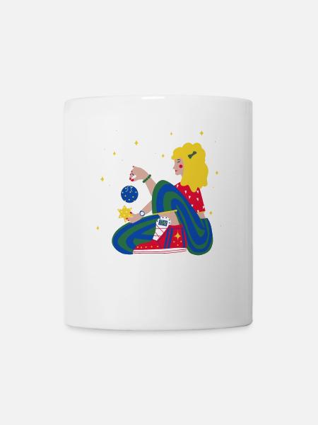 Christmas-Girl with stars red-blue-green - Mug - white