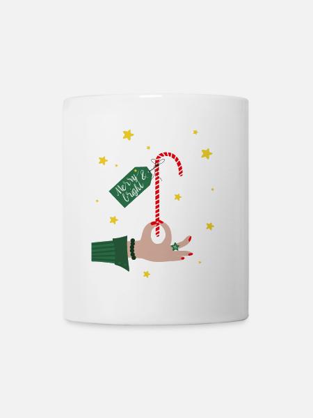 Merry and bright - Weihnachtsgeschenk Zuckerstange - Tasse - Weiß